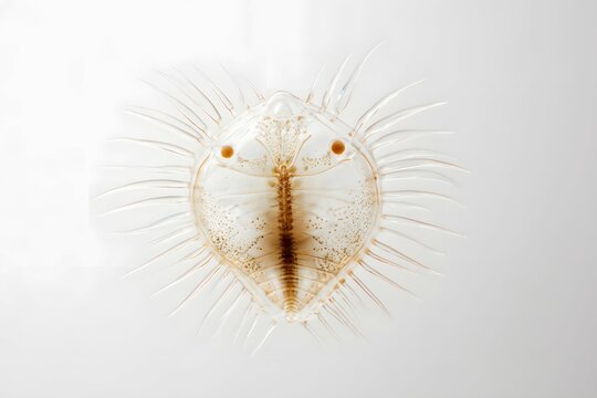 Delicate larva sparks wonder with fragile beauty against pure backdrop.