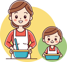 Multitasking Mom Cartoon Vector – Supermom Juggling Work, Baby, Cooking & Home Tasks