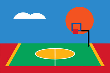 Simple Basketball Court Illustration Minimalist Design of a Sunny Day Game