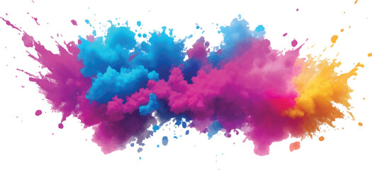 Dynamic and Expressive Watercolor Splash with Bright, Radiant Brush Streaks and Aquarelle Stains, Creating a Colorful and Lively Burst of Colors Against a Crisp White Canvas.
