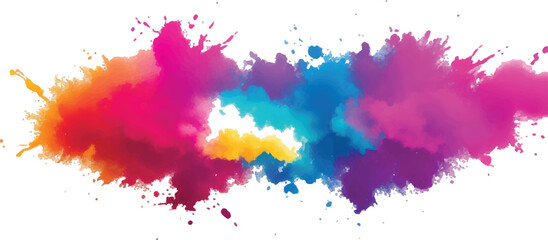 Dynamic and Expressive Watercolor Splash with Bright, Radiant Brush Streaks and Aquarelle Stains, Creating a Colorful and Lively Burst of Colors Against a Crisp White Canvas.
