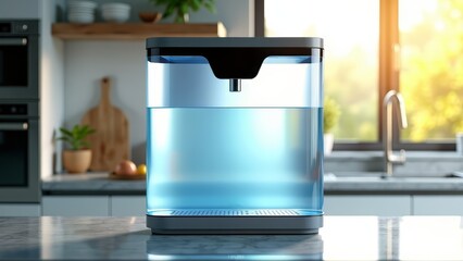 Self-regulating water purification system in modern kitchen