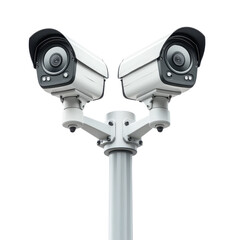 Two security cameras on a pole, isolated on white