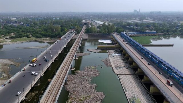 An Aerial Shot of Kalindi Kunj Bridge in Delhi, NCR, India
