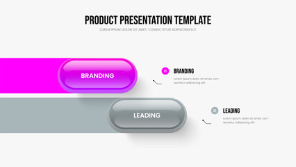 Product Visualization Slide Design Vector Illustration. Business Plan Two Step Infographic Presentation Layout. Professional Briefing 2 Element Diagram Slideshow Template.