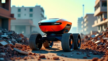 Fototapeta premium Robot responder in disaster zone search