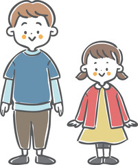 男児と女児　全身　ベクター
