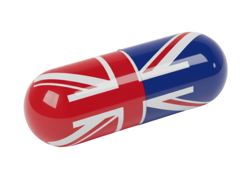 Isolated UK Flag Capsule Pill Medication