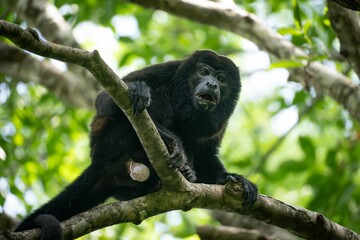 Howler monkey in a lush forest.