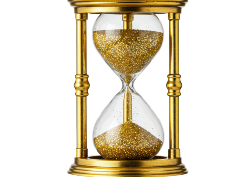 Isolated Golden Hourglass with Glitter Filling