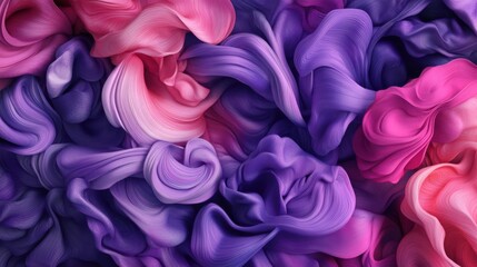 Colorful abstract fabric texture with swirling patterns in shades of pink and purple