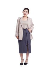Portrait of businesswoman standing posing on white background