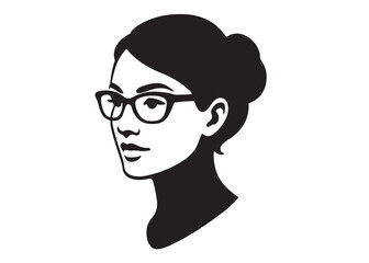 woman face glasses logo silhouette vector, woman wearing glasses logo icon silhouette, woman head with sunglass silhouette vector, girl with glasses silhouette on white background