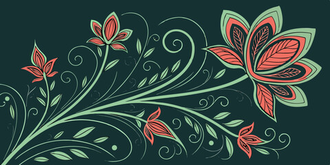 Abstract unique and wallpaper texture floral seamless pattern   in dark green background vector illustration
