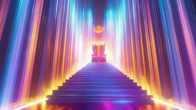 Neon throne room with vibrant stairs