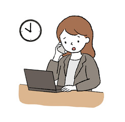 パソコンを見ながら困った表情をする女性