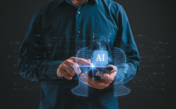 Businessman use smartphone working with ai icon and digital file interface in AI document management system concept. Perfect for automation paperless workflow data processing smart office