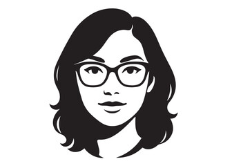 woman face glasses logo silhouette vector, woman wearing glasses logo icon silhouette, woman head with sunglass silhouette vector, girl with glasses silhouette on white background