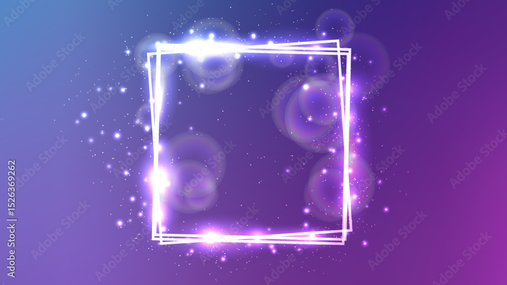 Poster neon square frame with shining effects and sparkles