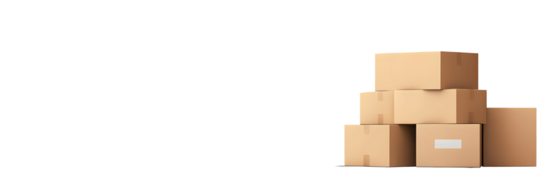 Stacked cardboard boxes in front of door isolated on transparent background