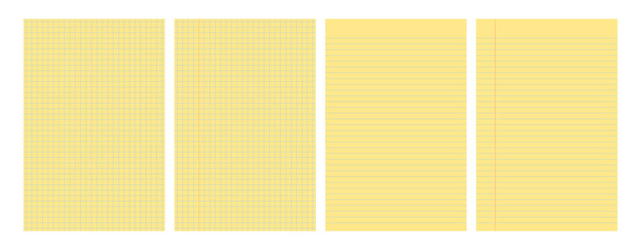 Set of yellow legal pad pages with lined or grid designs