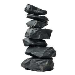 Stack of black rocks on white background