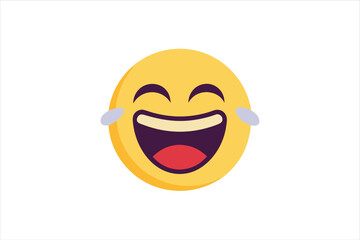 Crying Laughing Emoji Vector Icon with Joyful Expression on White