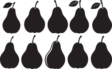 Pear fruit with leaf silhouette vector illustration