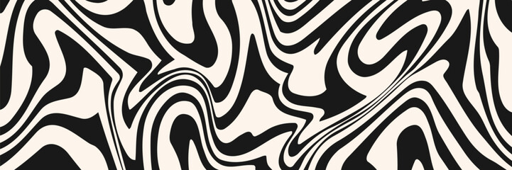 Diagonal wavy lines seamless pattern. Vector abstract liquid lines background. Simple black and white texture with diagonal waves, stripes, fluid shapes. Groovy repeated design for decor, print, cover