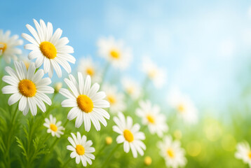 White Daisies Blooming in Summer Field