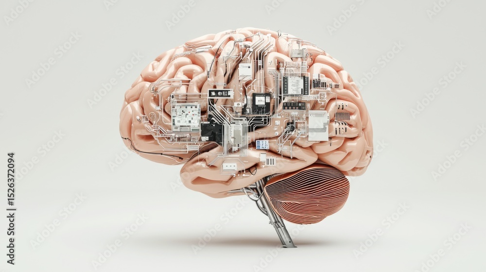 Poster futuristic brain design with neural circuitry and technology elements