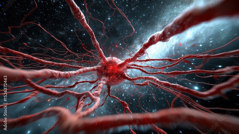 Aufkleber intricate digital network with glowing red lines in space