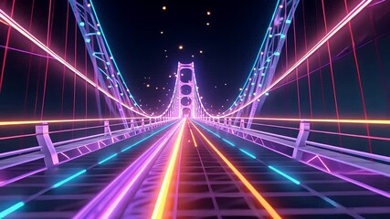 Futuristic neon bridge with glowing multicolor light trails stretching into night sky, showcasing sci-fi digital landscape and vivid symmetry

 - Powered by Adobe