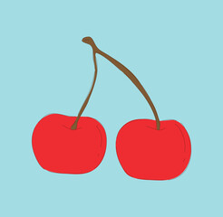 Vibrant Red Cherries set against a Bright Blue Artistic Background, Perfect for Summer