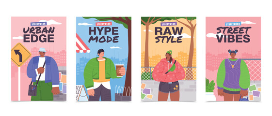 Streetwear Hand-drawn flat Vertical Banner Set