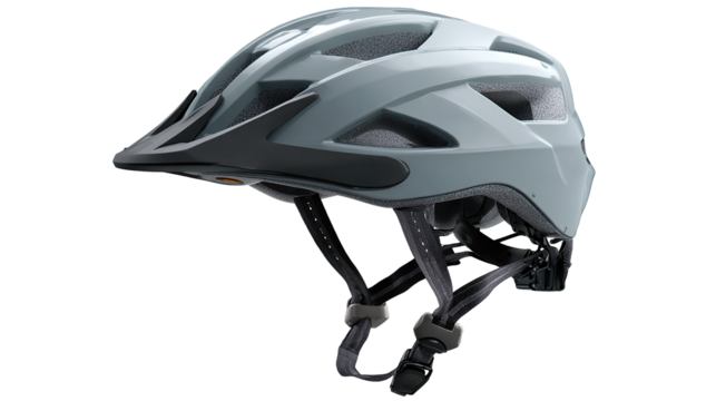 This image features a stylish gray bicycle helmet, designed for optimal safety and performance.
