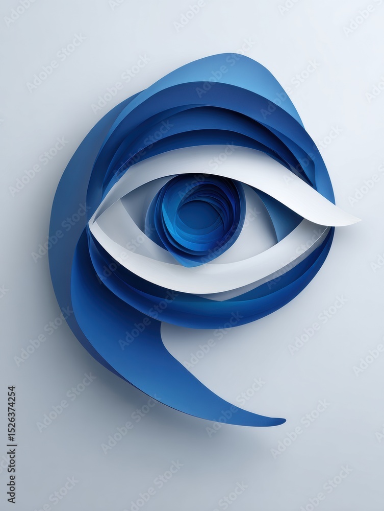 Aufkleber 3D Layered Abstract Design of Optical Tools Creating an Eye in Various Shades of Blue With a Clean Upper Margin for Clarity