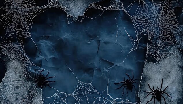 Halloween spooky spider web frame on dark background