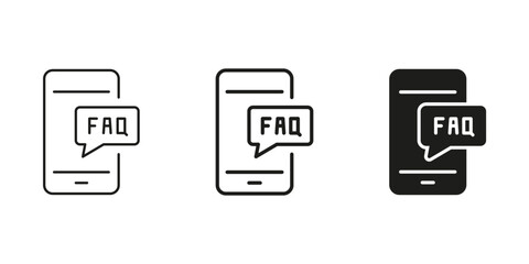 Mobile Faq Speech Bubble Icon Set. Customer Support, Information Access, And Help Center Outline And Silhouette Symbol Collection. Digital Assistance And User Guidance. Isolated Vector Illustration