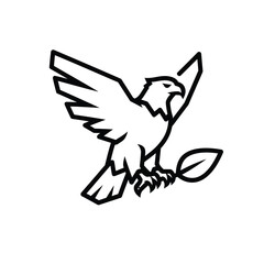 Obraz premium Line art eagle with leaf icon design