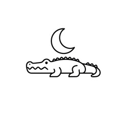 Crocodile at night simple line art illustration