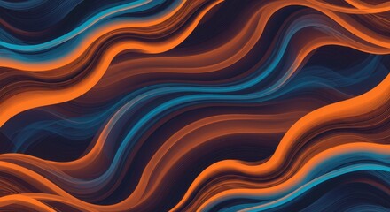 Abstract waves of orange and blue flowing across a dark background, creating a dynamic visual effect