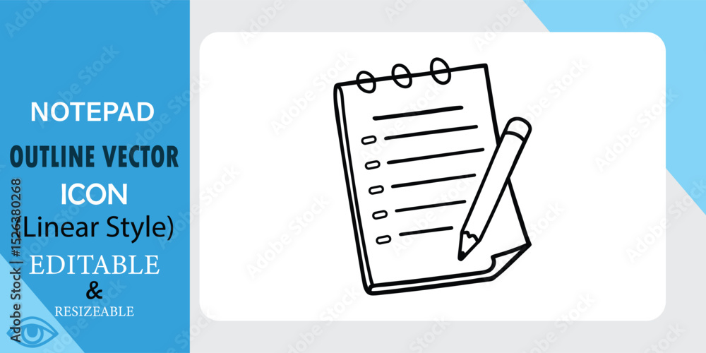 Poster simple black outline notepad and pencil icon. clean linear style. vector graphic, easily editable an