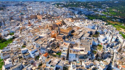 Naklejka premium Ostuni - Italy, Apulia - Cathedral of Santa Maria Assunta from above