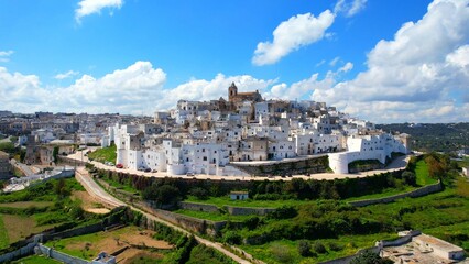 Ostuni - Italy, Apulia - stunning aerial view of the white city with the Cathedral of Santa Maria Assunta