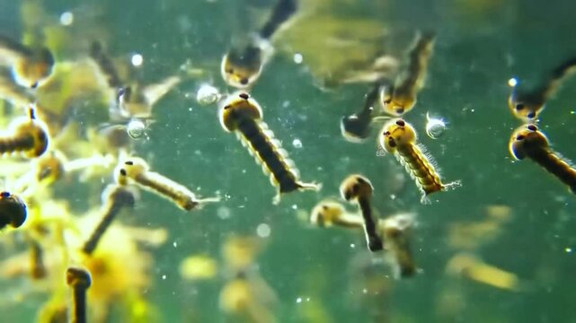 Mosquito Larvae Among Aquatic Plants