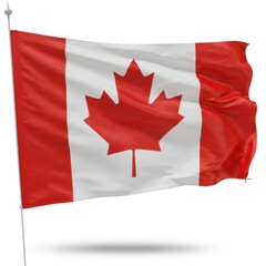 Canadian flag waving in the wind with red and white colors  