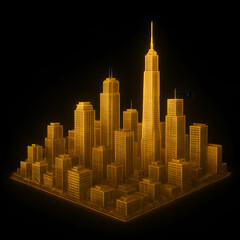 Obraz premium A golden city skyline on a black background.