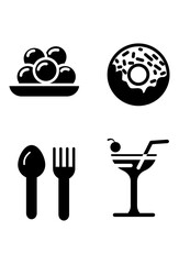 Food and drink icons for restaurant menus.
Restaurant symbols. food, dessert, cutlery, beverage.
