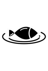 Simple graphic of cooked fish served on a dish.
Stylized fish meal emblem, perfect for restaurant menus
